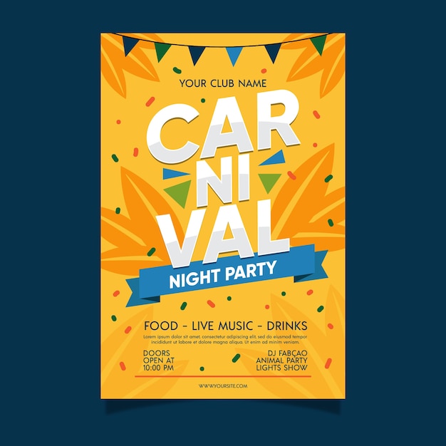 Modelo de cartaz de festa de carnaval de design plano