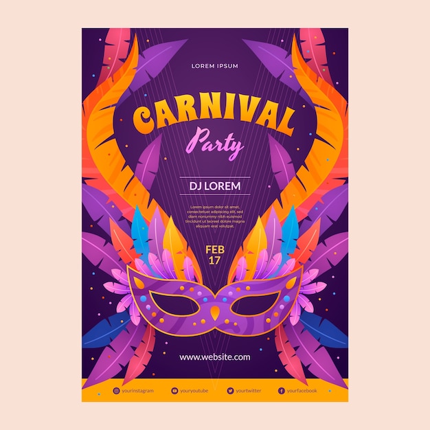 Modelo de cartaz de festa de carnaval gradiente