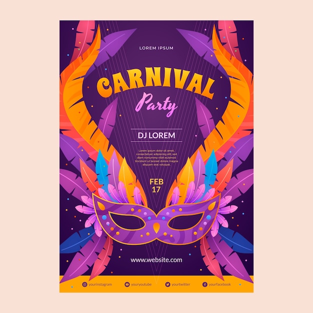 Modelo de cartaz de festa de carnaval gradiente