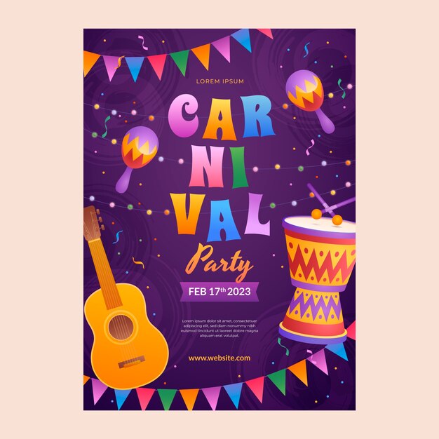 Modelo de cartaz de festa de carnaval gradiente