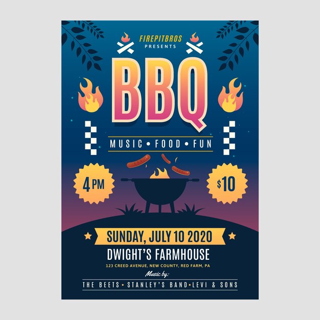 Modelo de cartaz de festa de churrasco de verão gradiente