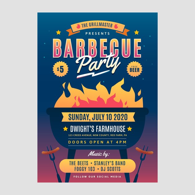Modelo de cartaz de festa de churrasco de verão gradiente