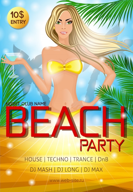 Modelo de cartaz de festa de clube de praia