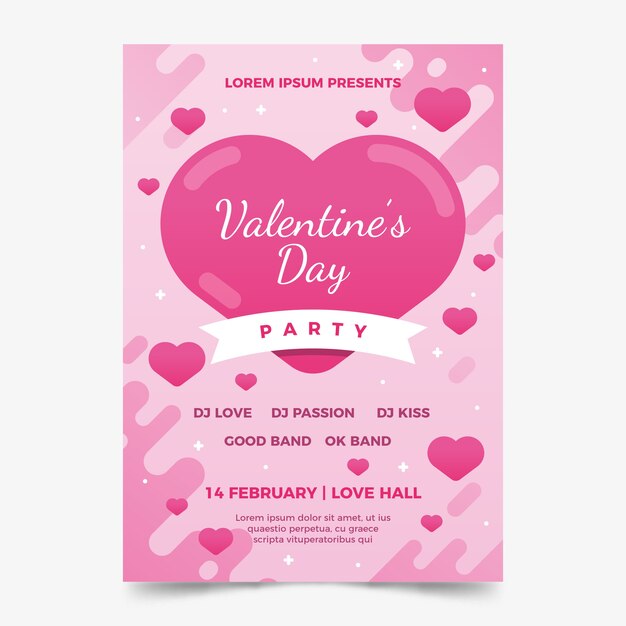 Modelo de cartaz de festa de dia dos namorados de design plano
