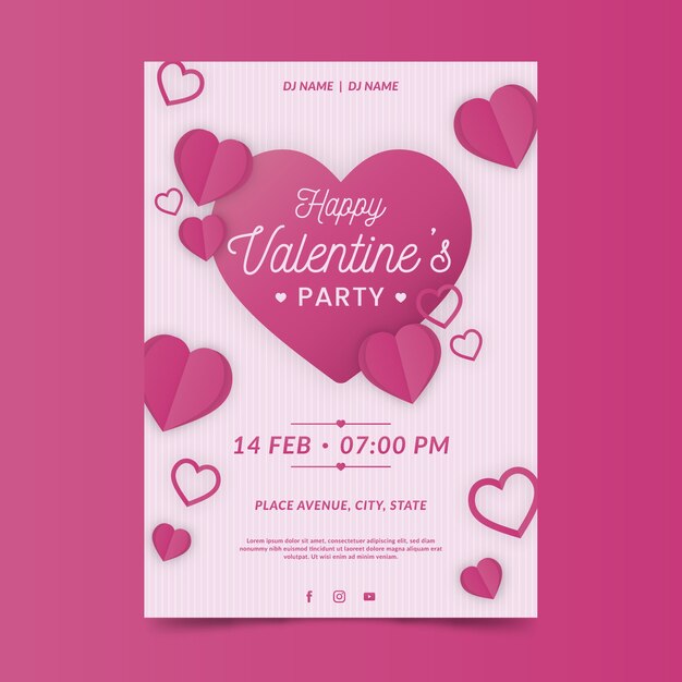 Modelo de cartaz de festa de dia dos namorados de design plano