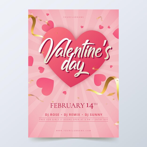 Modelo de cartaz de festa de dia dos namorados de design plano