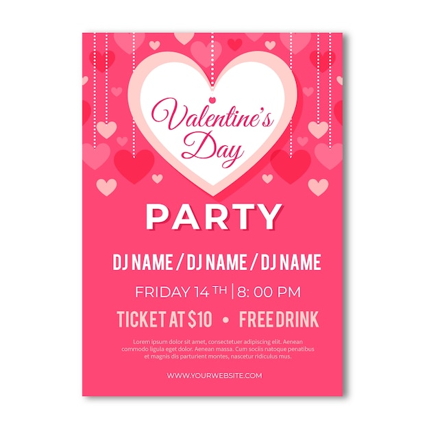 Modelo de cartaz de festa de dia dos namorados design plano