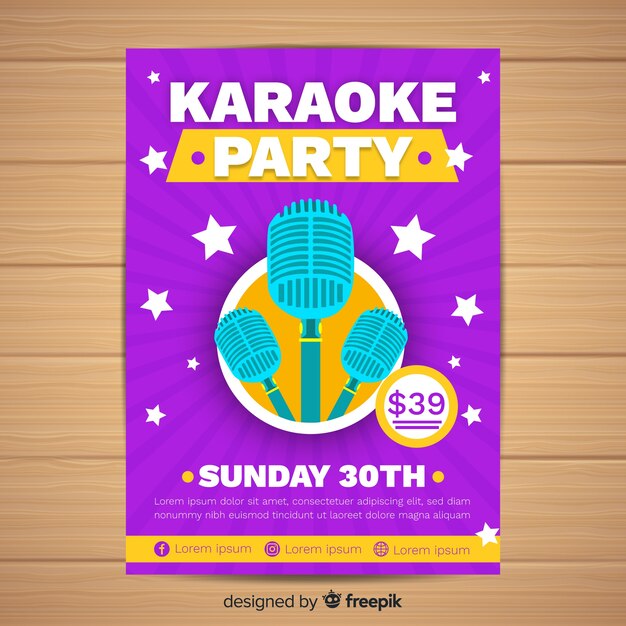 Modelo de cartaz de festa de karaoke plana