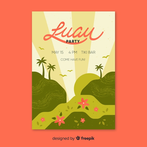 Modelo de cartaz de festa de luau de colinas