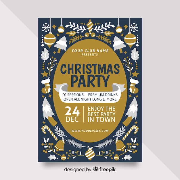 Modelo de cartaz de festa de natal de design plano