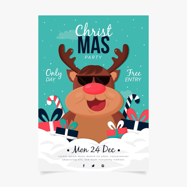 Modelo de cartaz de festa de natal de design plano