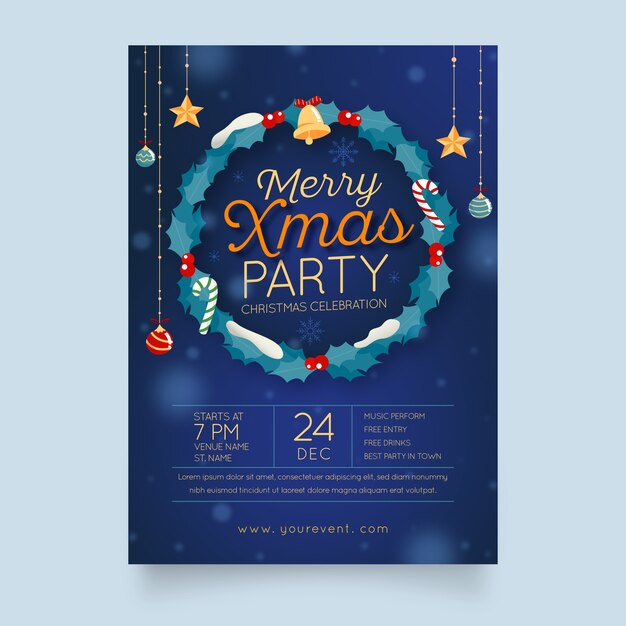 Modelo de cartaz de festa de natal de design plano