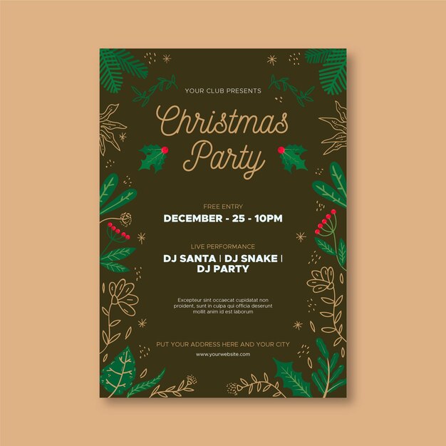 Modelo de cartaz de festa de natal de design plano