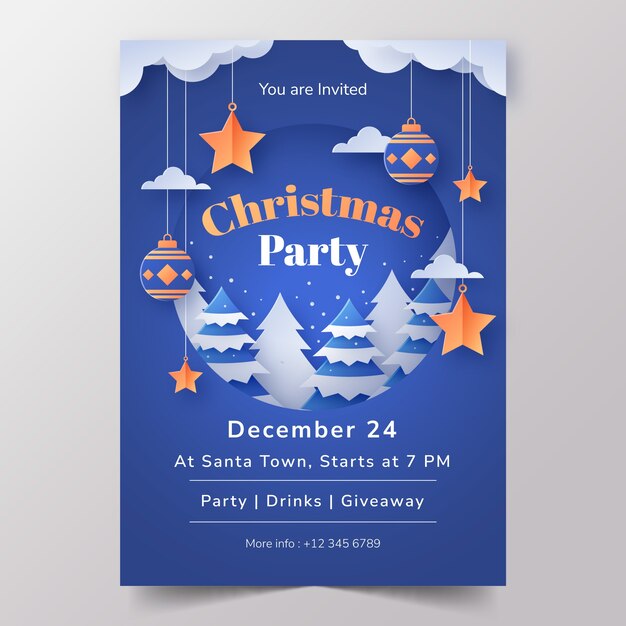 Modelo de cartaz de festa de natal de estilo de papel
