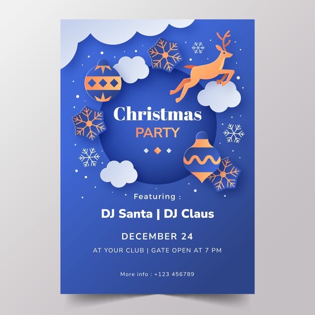 Modelo de cartaz de festa de natal de estilo de papel