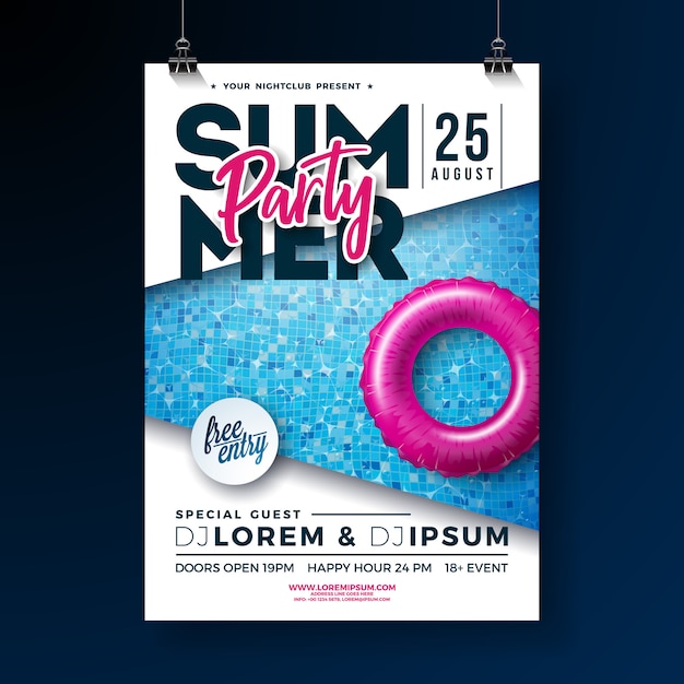Modelo de cartaz de festa de verão com letra de tipografia e float