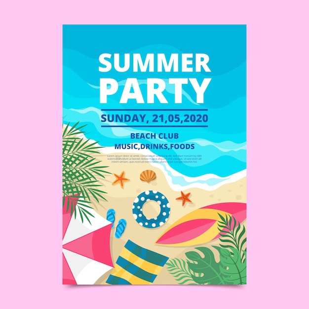 Modelo de cartaz de festa de verão design plano