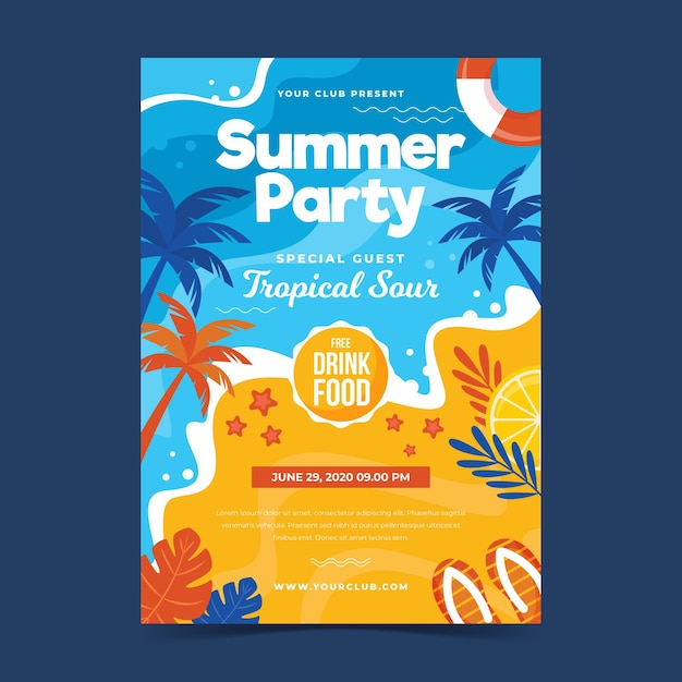 Modelo de cartaz de festa de verão design plano