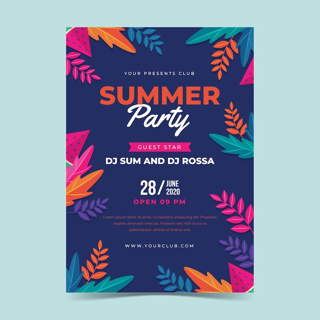 Modelo de cartaz de festa de verão design plano