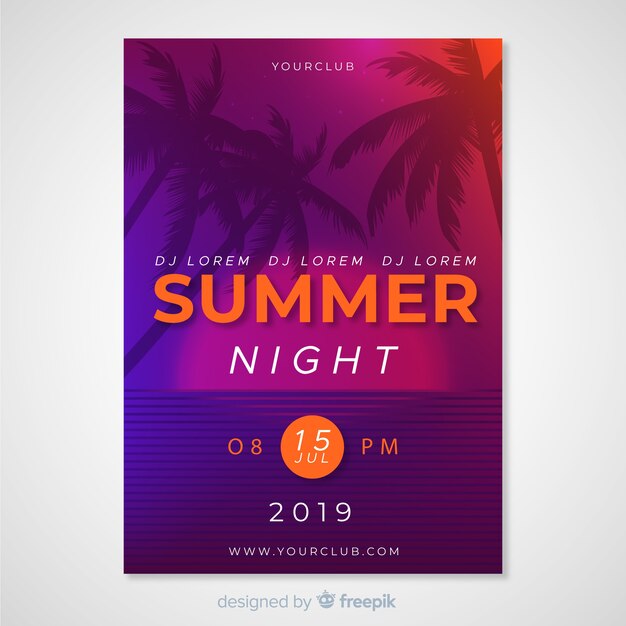 Modelo de cartaz de festa de verão gradiente