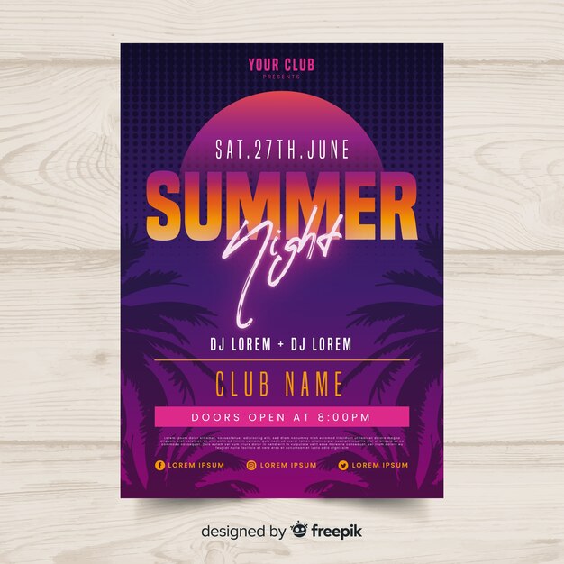 Modelo de cartaz de festa de verão plana