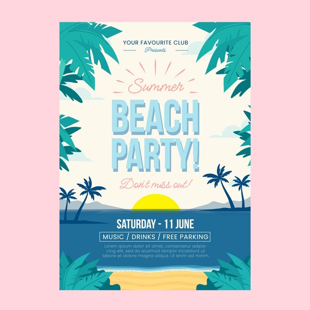 Modelo de cartaz de festa de verão plana