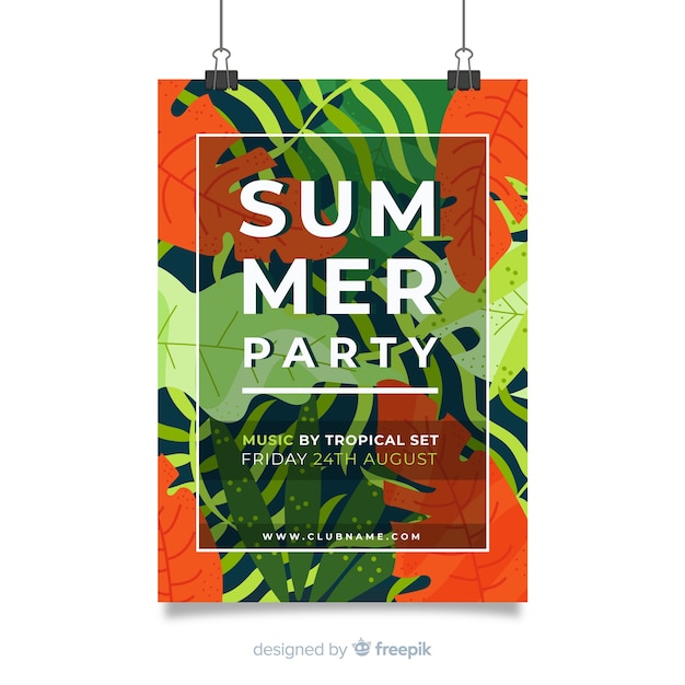 Modelo de cartaz de festa de verão plana