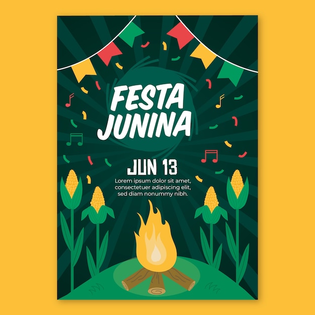 Modelo de cartaz de festa junina de design plano