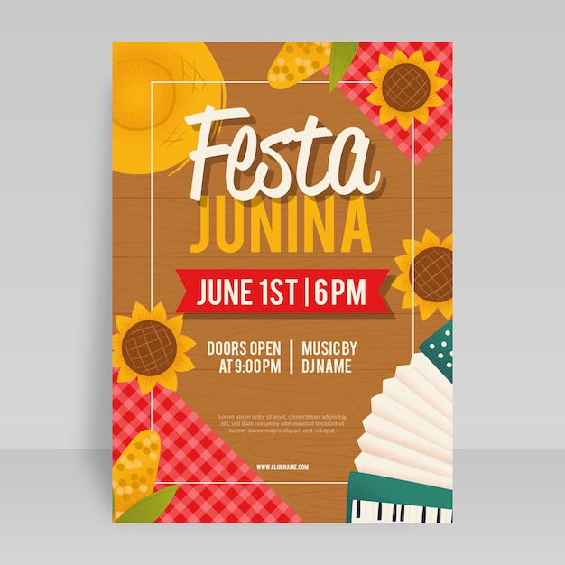 Vetor grátis modelo de cartaz de festa junina de design plano