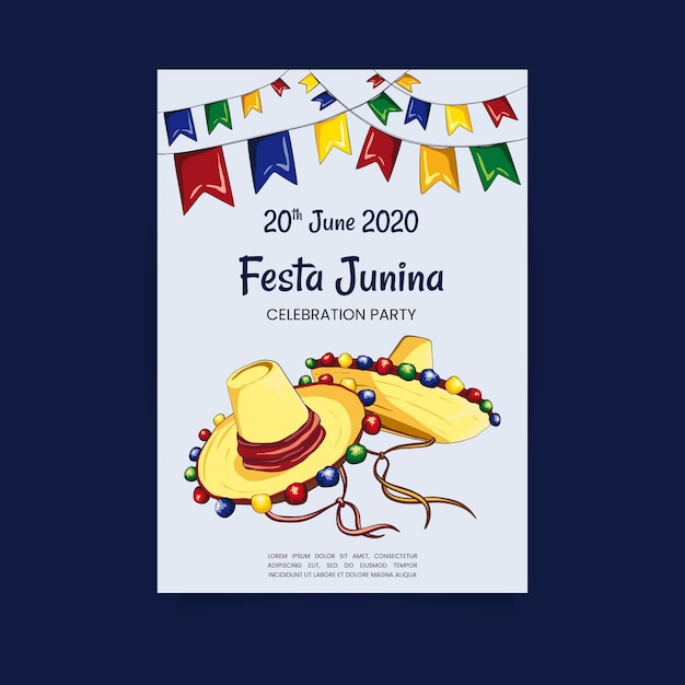 Vetor grátis modelo de cartaz de festa junina desenhada de mão