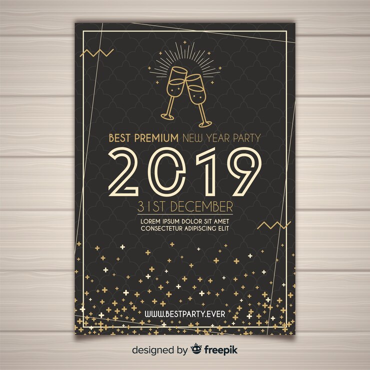 Vetor grátis modelo de cartaz de festa moderno ano novo com design plano