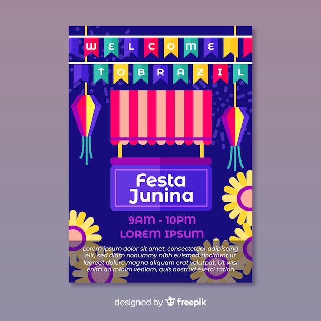 Modelo de cartaz de festa plana junina