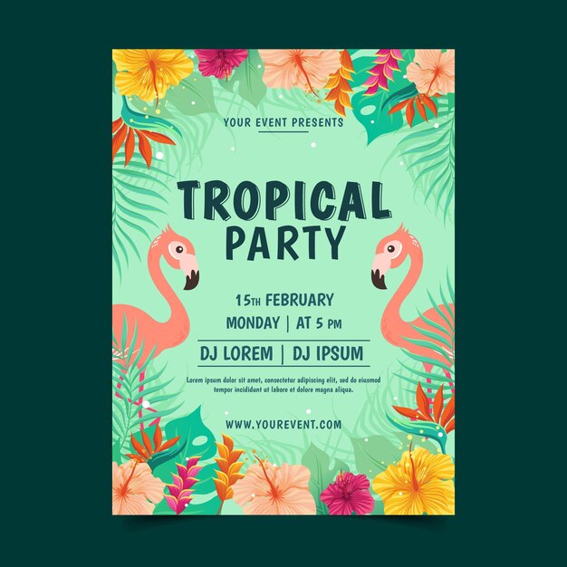 Modelo de cartaz de festa tropical