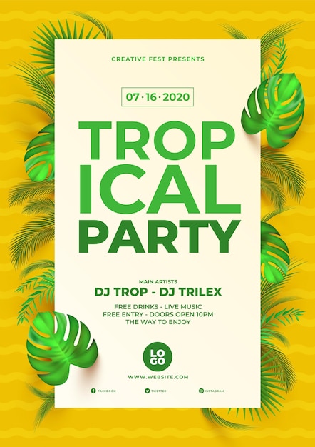 Modelo de cartaz de festa tropical