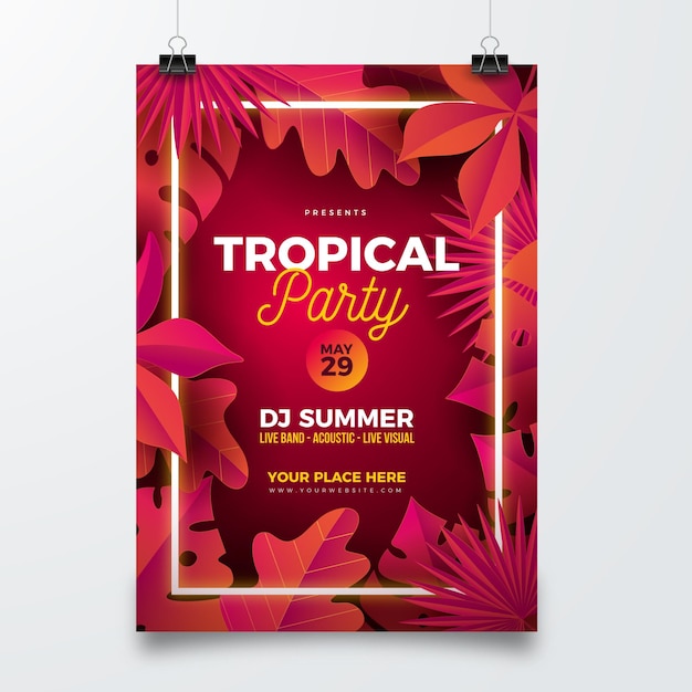 Modelo de cartaz de festa tropical