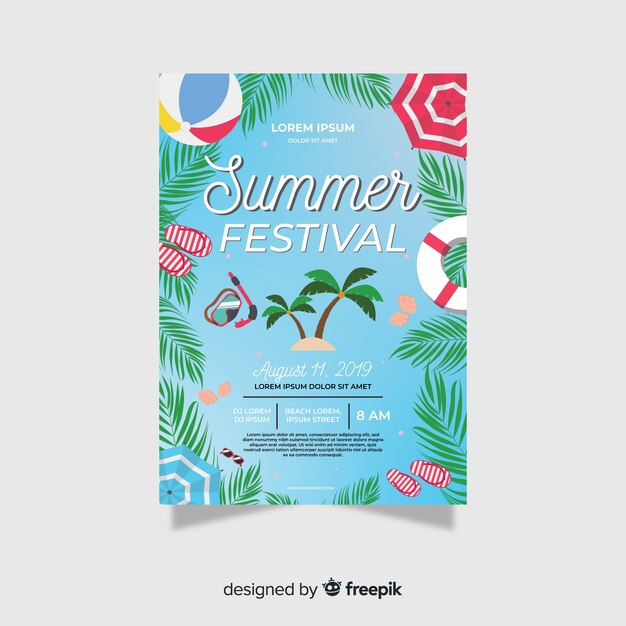 Modelo de cartaz de festa verão plana