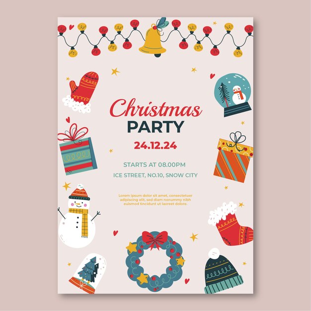 Modelo de cartaz de festa vertical de natal plana