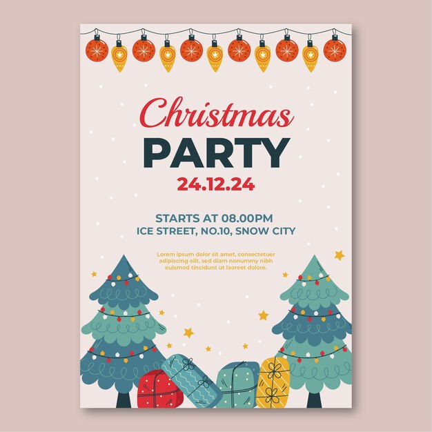 Modelo de cartaz de festa vertical de natal plana