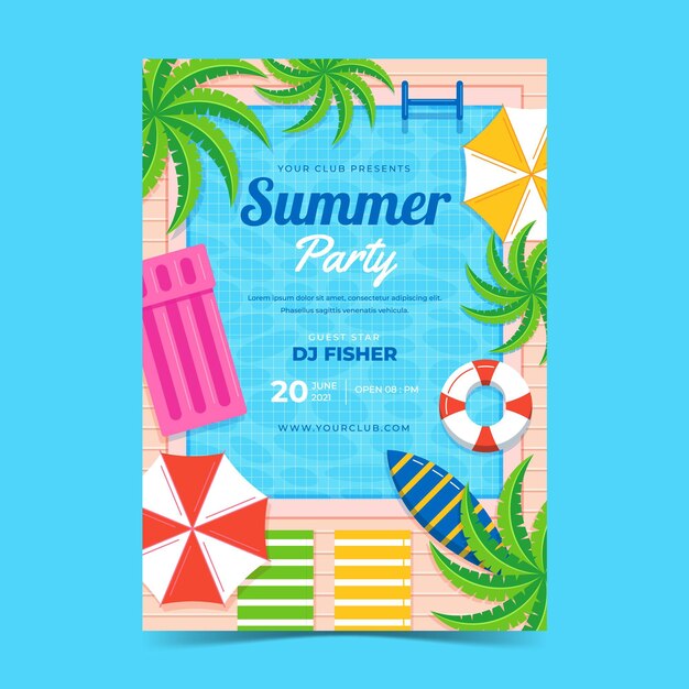 Modelo de cartaz de festa vertical plana orgânica de verão