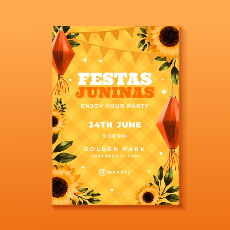 Vetor grátis modelo de cartaz de festas juninas de girassóis em aquarela