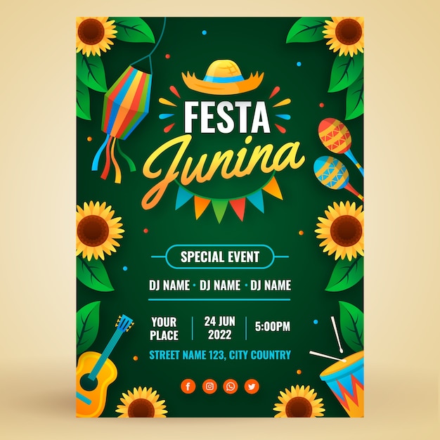 Modelo de cartaz de festas juninas gradiente