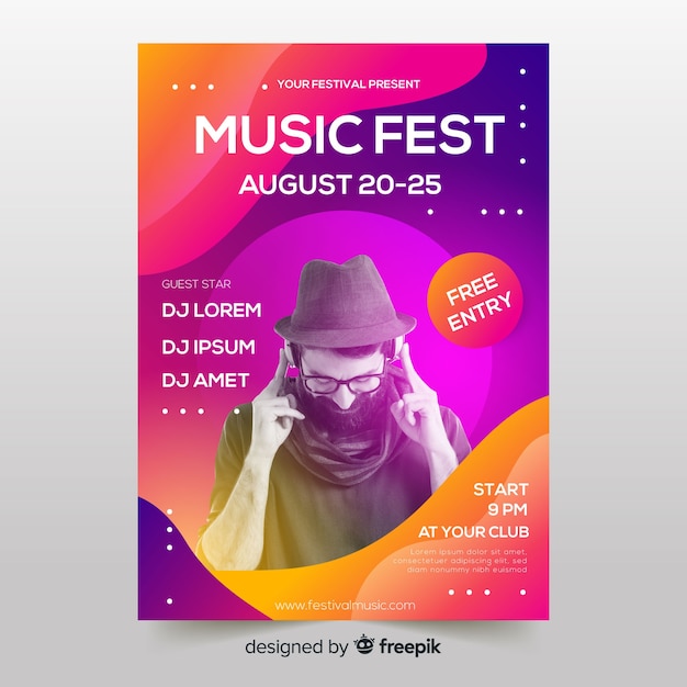 Modelo de cartaz de festival de música com foto