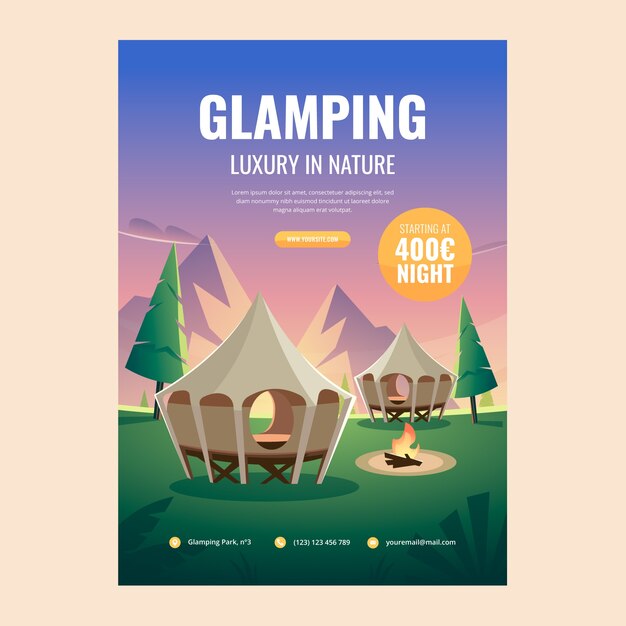 Modelo de cartaz de glamping gradiente