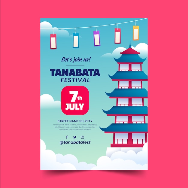 Modelo de cartaz de gradiente tanabata com templo