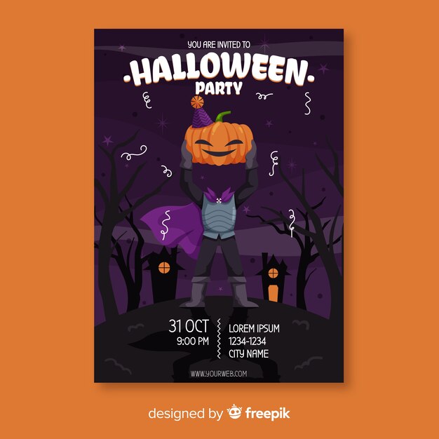 Modelo de cartaz de halloween de cavaleiro sem cabeça
