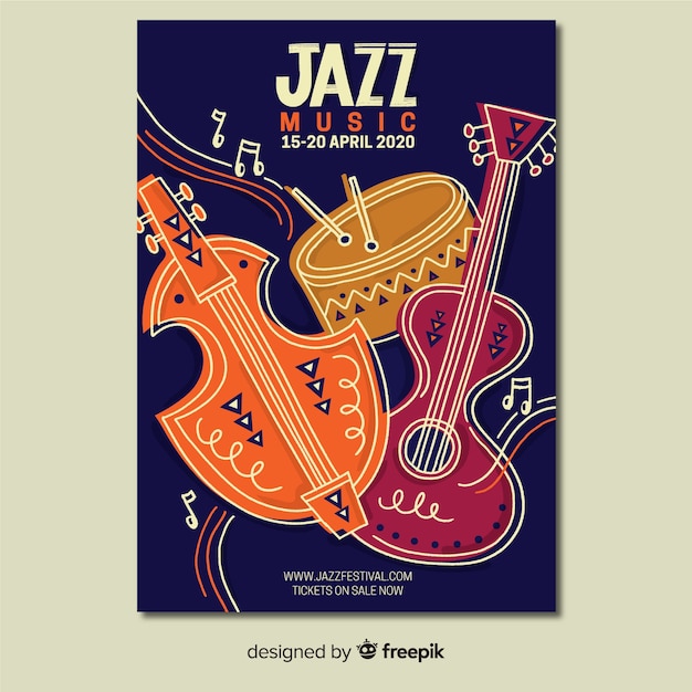 Modelo de cartaz de jazz desenhado mão abstrata