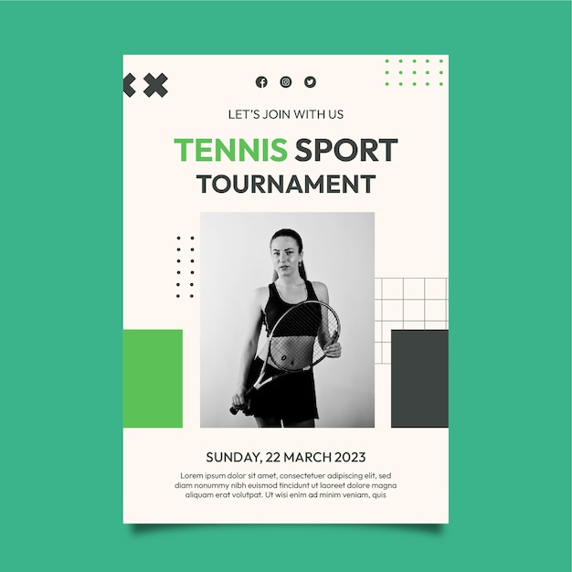 Vetor grátis modelo de cartaz de jogo de tênis de design plano