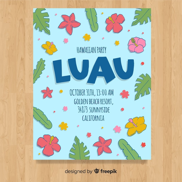 Modelo de cartaz de luau de flores desenhadas mão