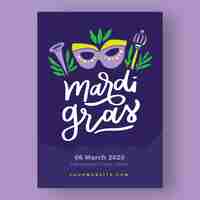 Vetor grátis modelo de cartaz de mão desenhada mardi gras