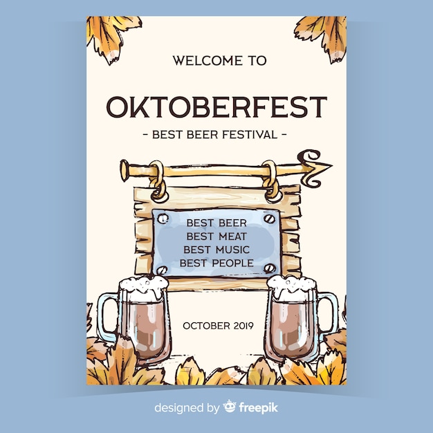 Vetor grátis modelo de cartaz de mão desenhada oktoberfest